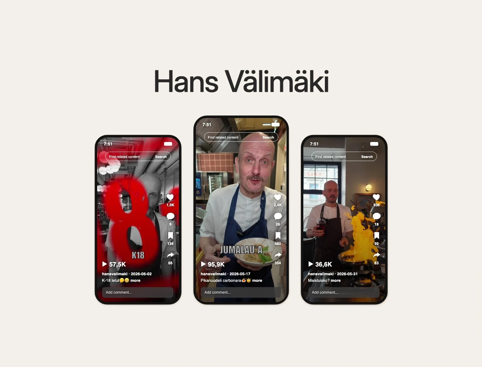 Hans Välimäen TikTok-videoita Formin tuottamana